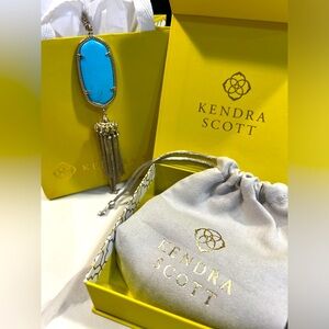 Kendra Scott Aquamarine Turquoise Gold Rayne Tassle Necklace with Dust bag & Box